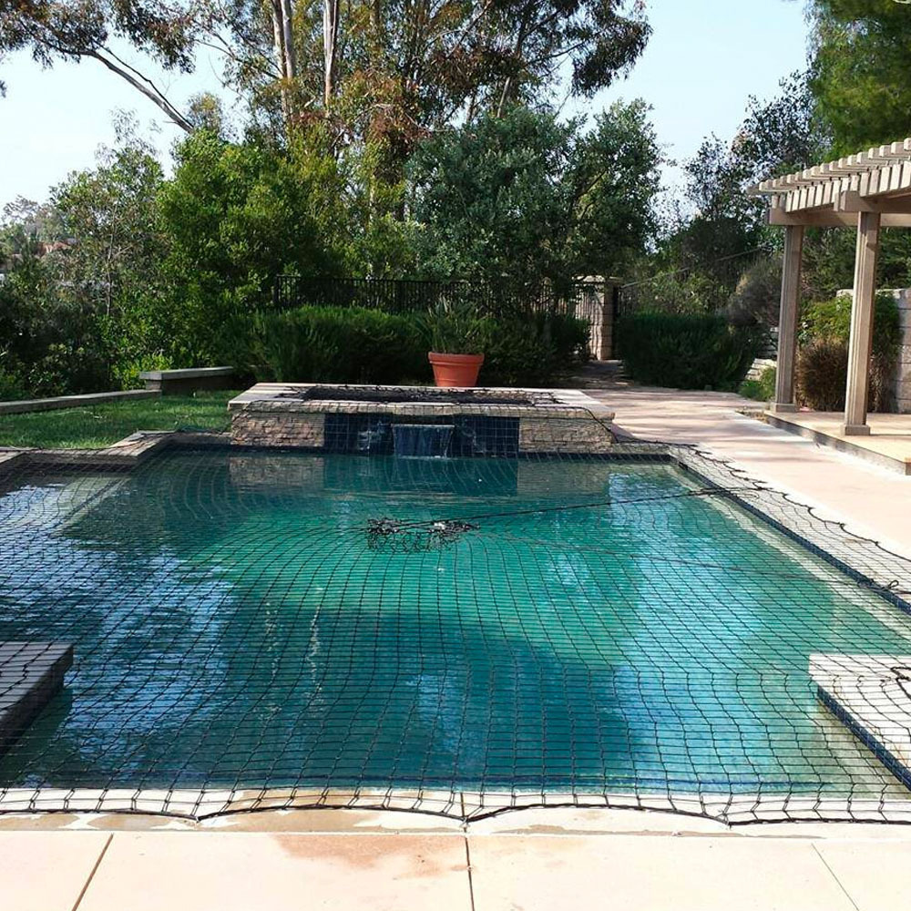 Pool covered by a safety net