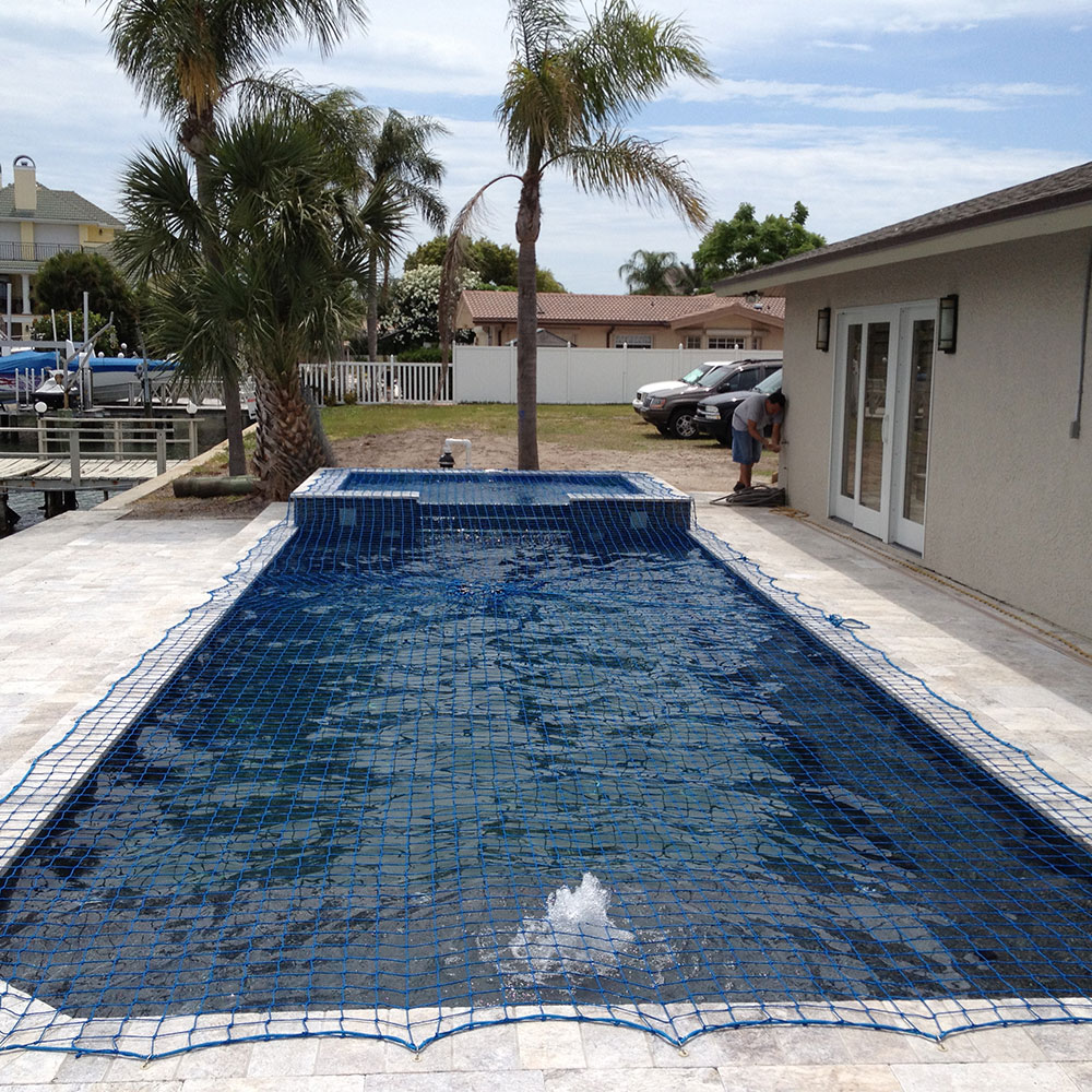 Pool covered by a safety net