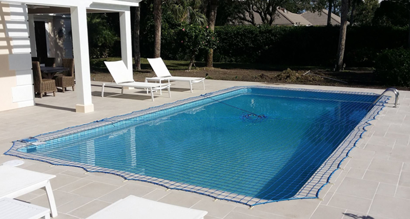 Pool covered by a safety net